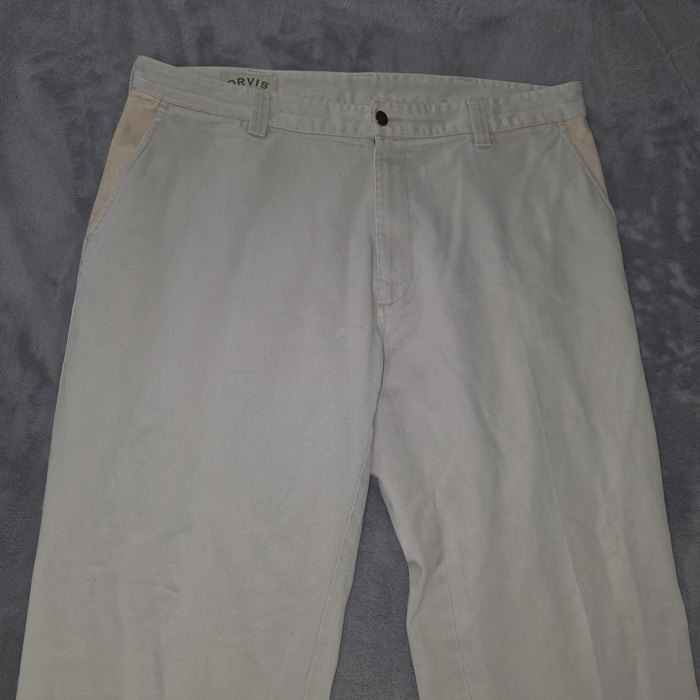 Orvis Mens Khaki Chino Pants 100% Cotton Twill Flat Front Tan Size 40 x 30